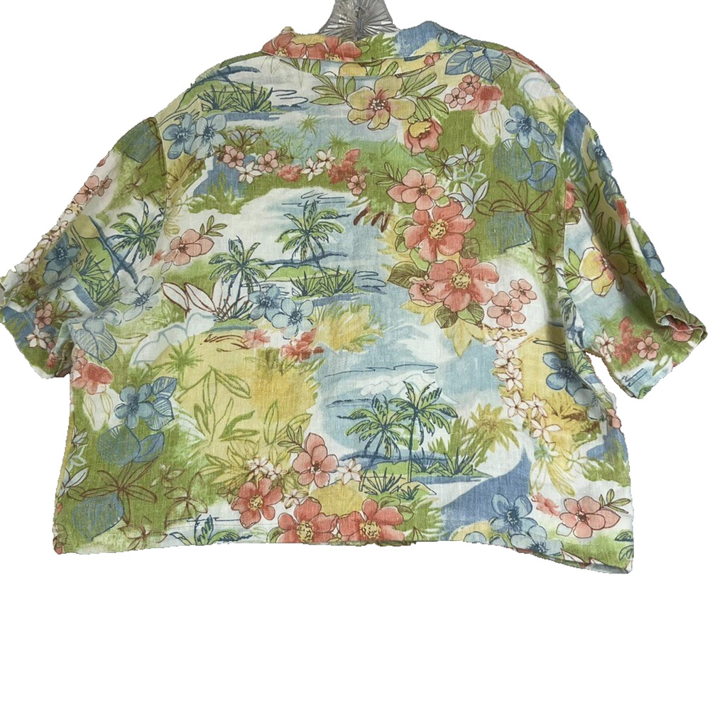 Hot Cotton Blouse Shirt Women L - XL Button Up Floral Linen Blend Crop Hawaiian - Picture 2 of 6